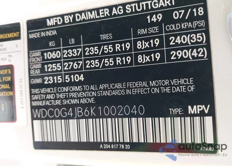 2019 Mercedes-Benz Glc 300 из США, поврежденный, VIN WDC0G4JB6K1002040